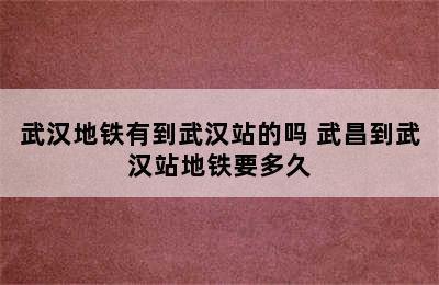 武汉地铁有到武汉站的吗 武昌到武汉站地铁要多久